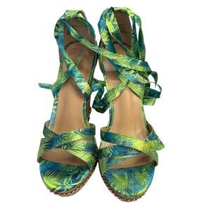 Shoedazzle Nox  Cork Wedge Open Toe Platform Sandals Size 10M in Green & Yellow